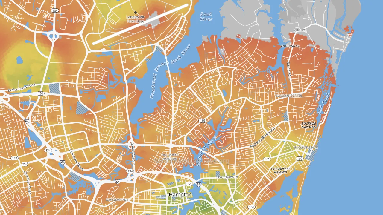Bike Grade map of North King St, Hampton, VA