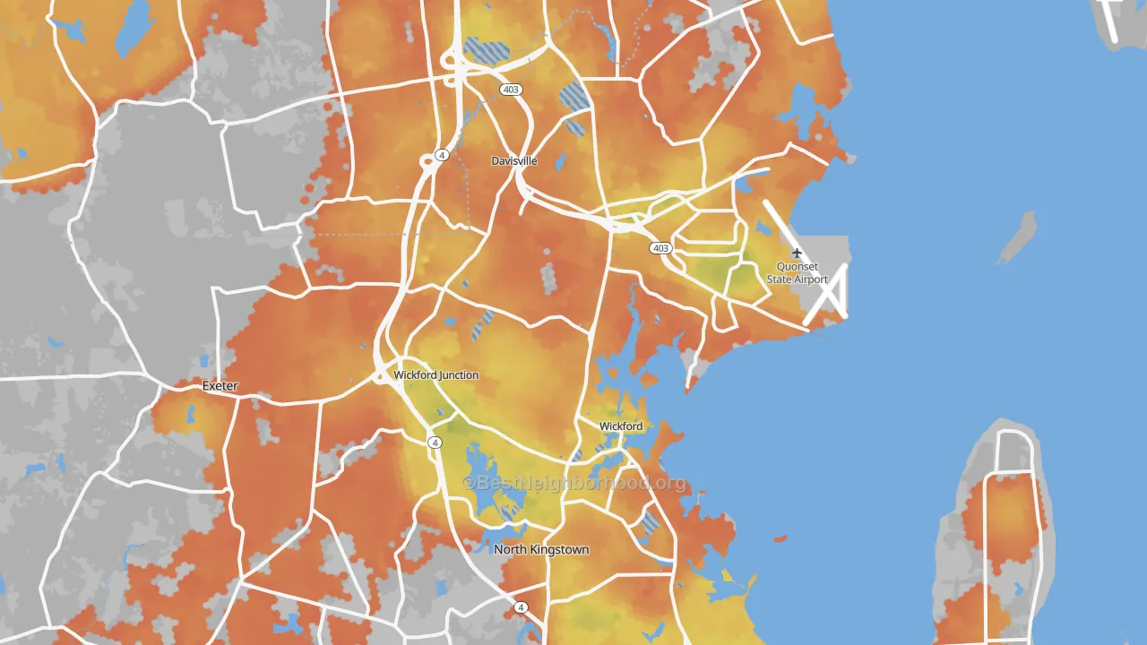 Bike Grade map of North Kingstown, RI