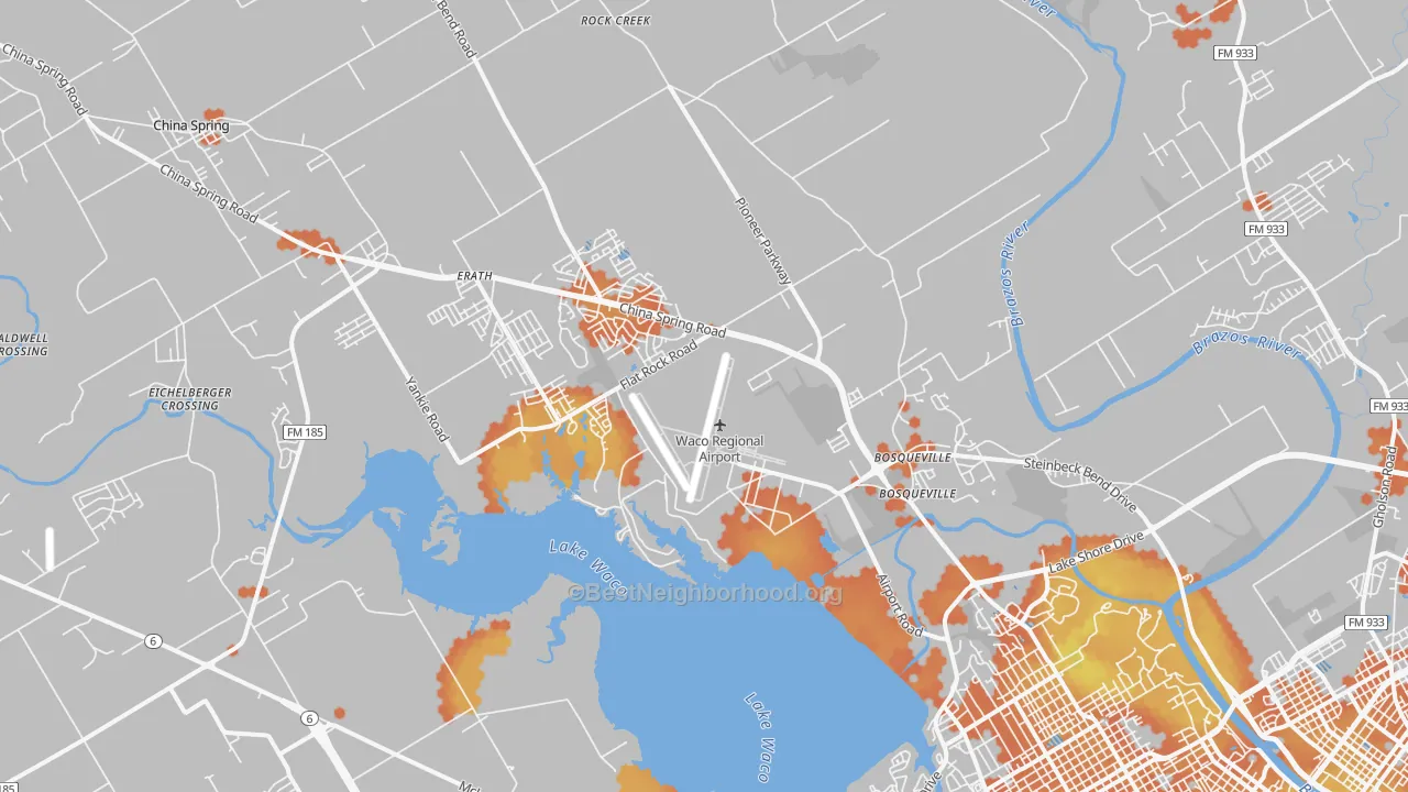 Bike Grade map of North Lake Waco, Waco, TX