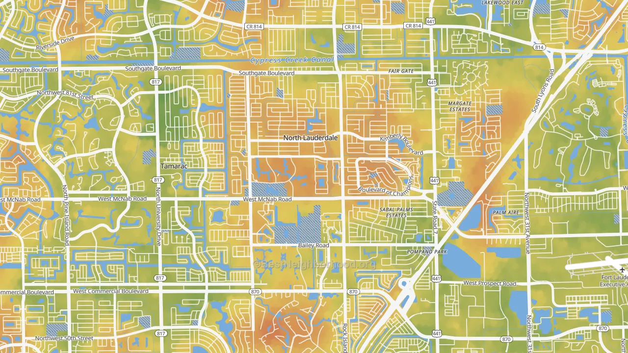 Bike Grade map of North Lauderdale Estates, North Lauderdale, FL