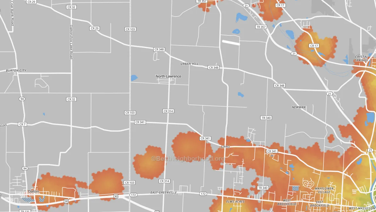 Bike Grade map of North Lawrence, OH