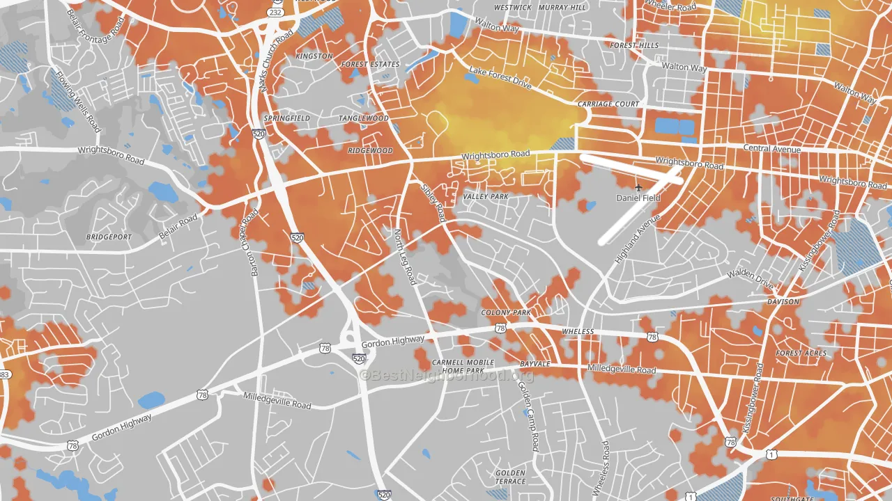 Bike Grade map of North Leg, Augusta, GA