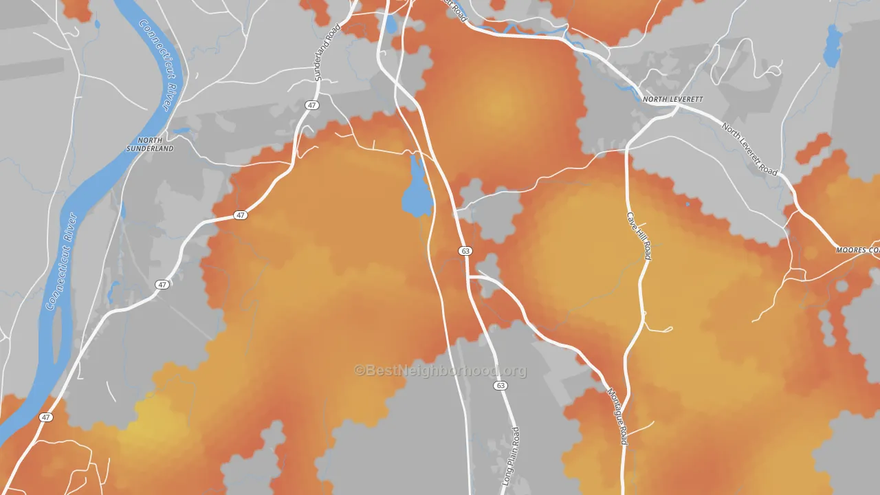 Bike Grade map of North Leverett, MA