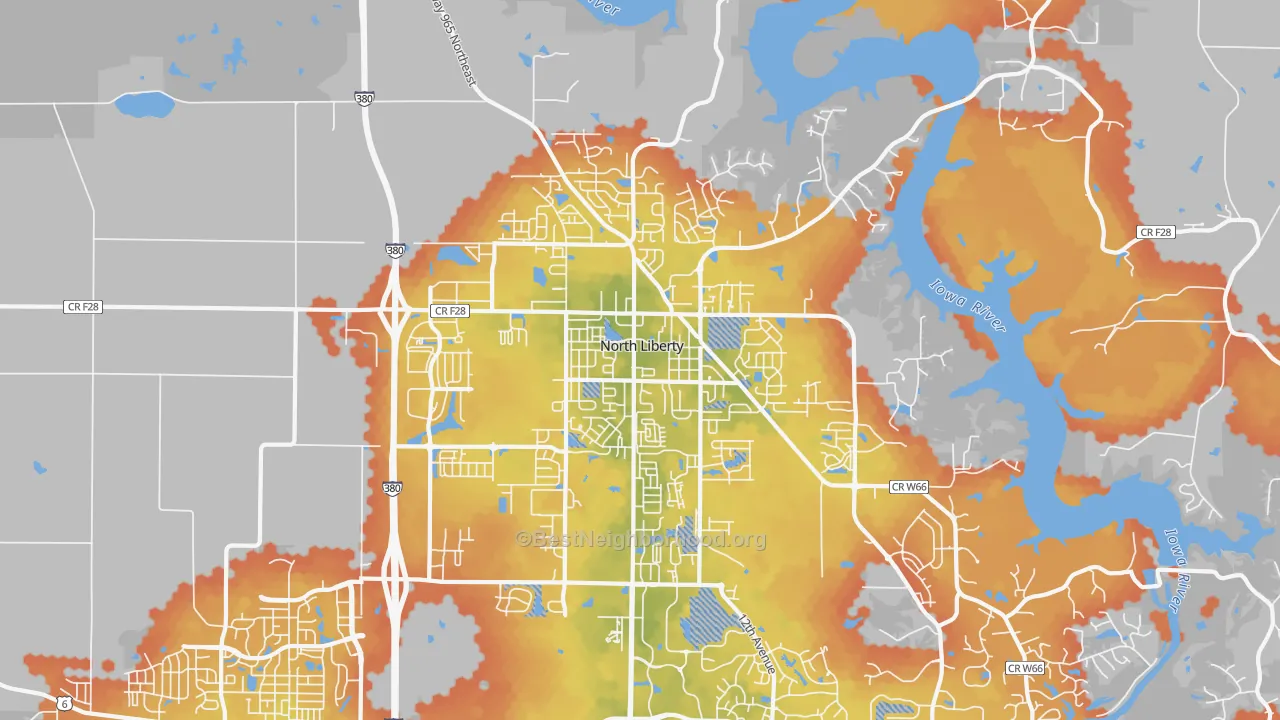 Bike Grade map of North Liberty, IA