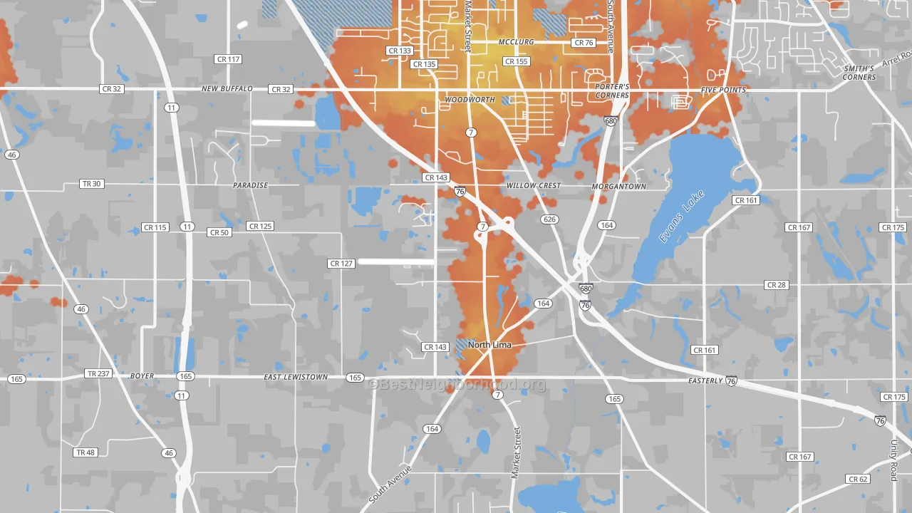 Bike Grade map of North Lima, OH