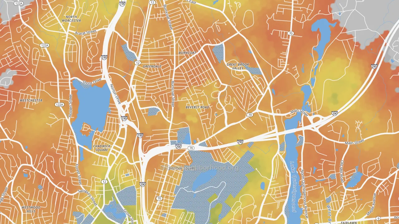 Bike Grade map of North Lincoln Street, Worcester, MA