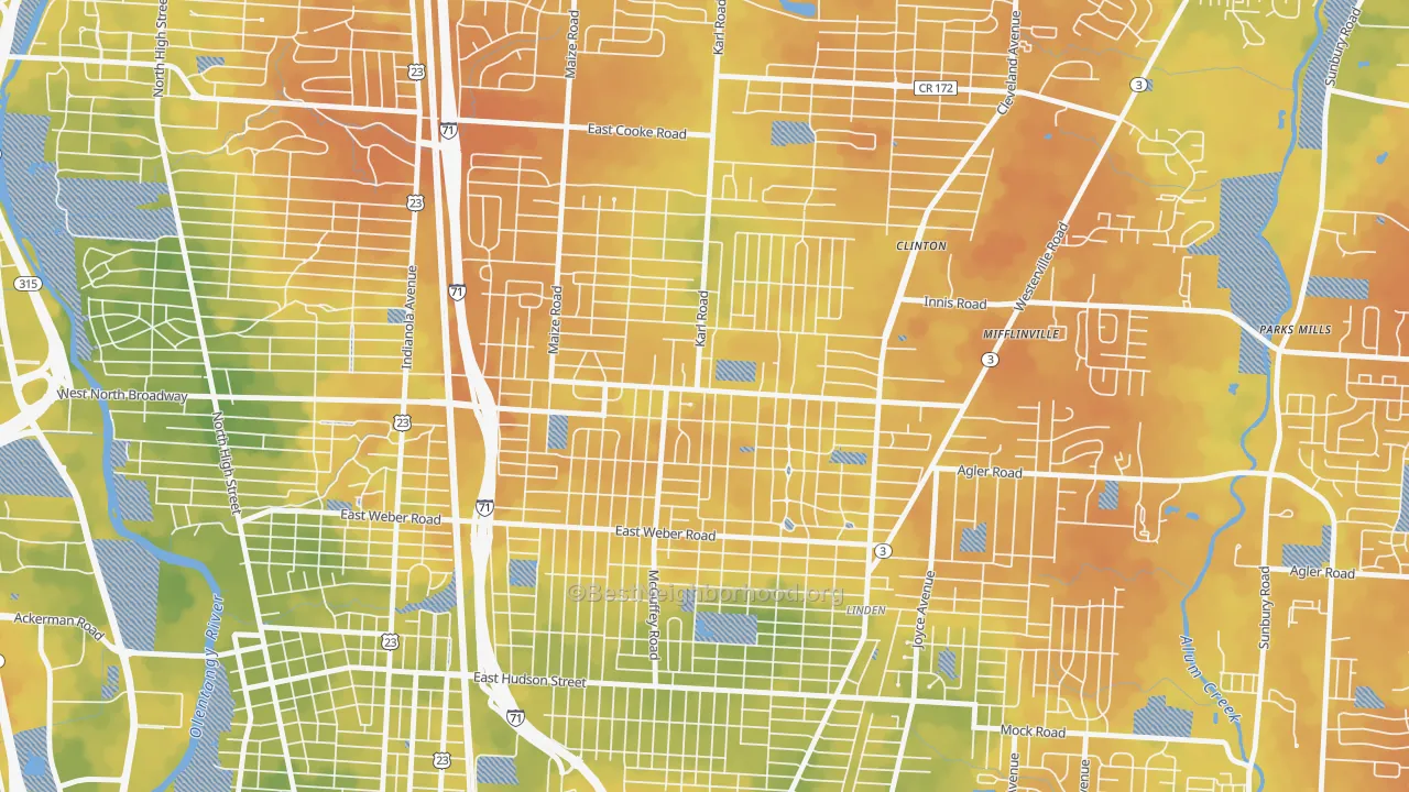 Bike Grade map of North Linden, Columbus, OH