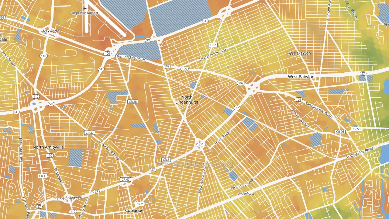 Bike Grade map of North Lindenhurst, NY