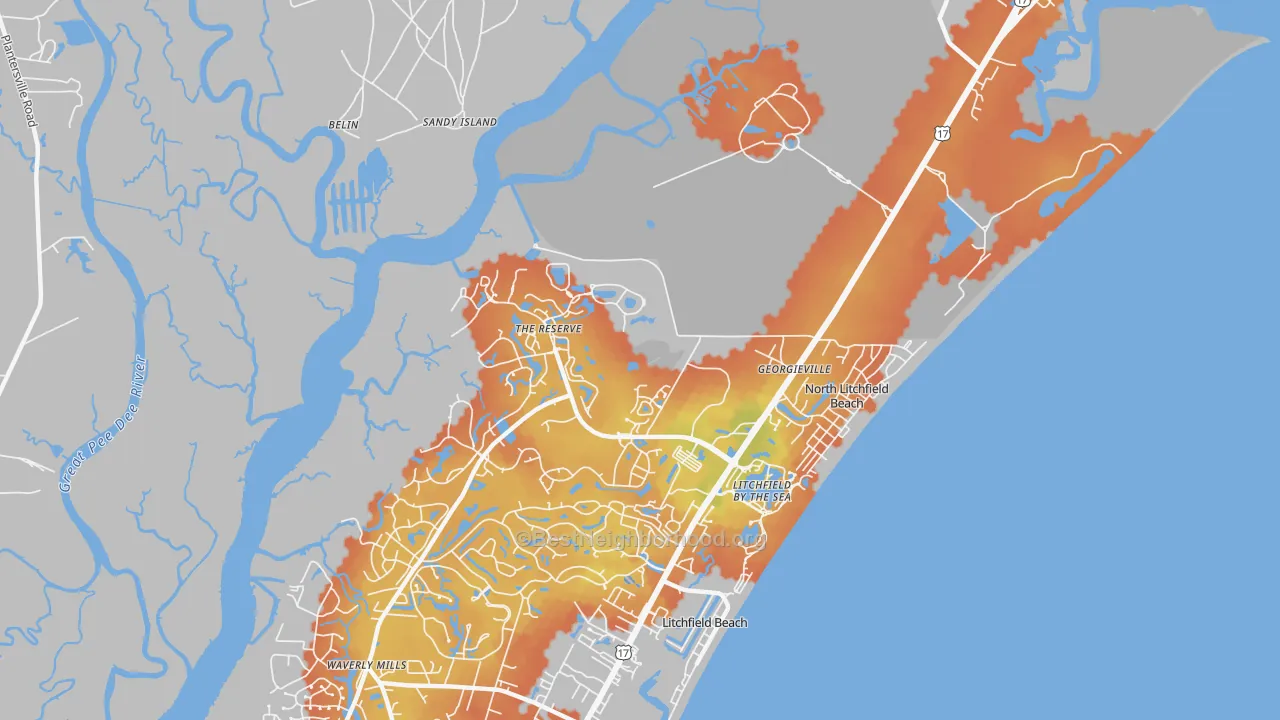Bike Grade map of North Litchfield Beach, SC