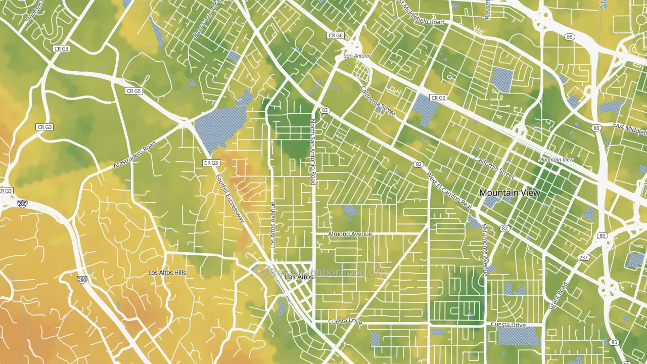Bike Grade map of North Los Altos, Los Altos, CA