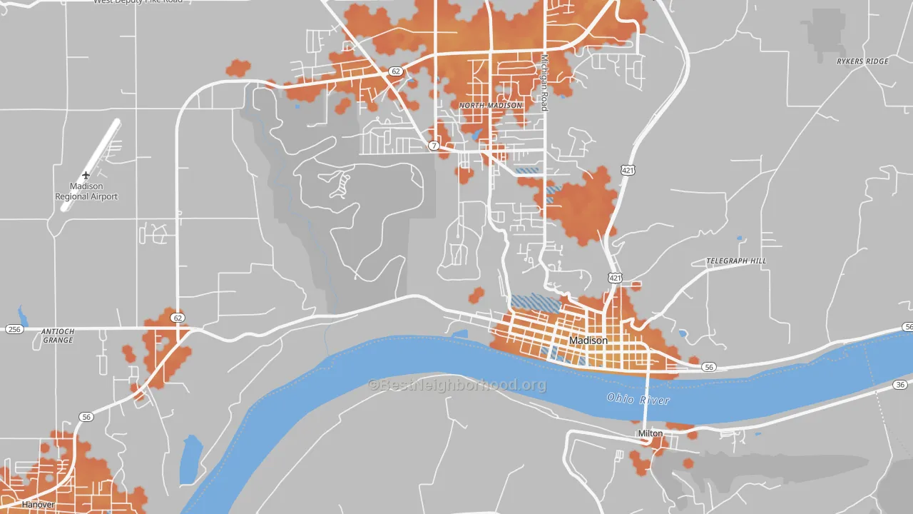 Bike Grade map of North Madison, IN