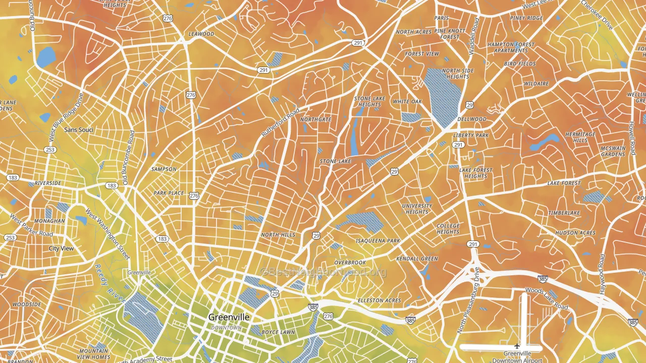 Bike Grade map of North Main, Greenville, SC