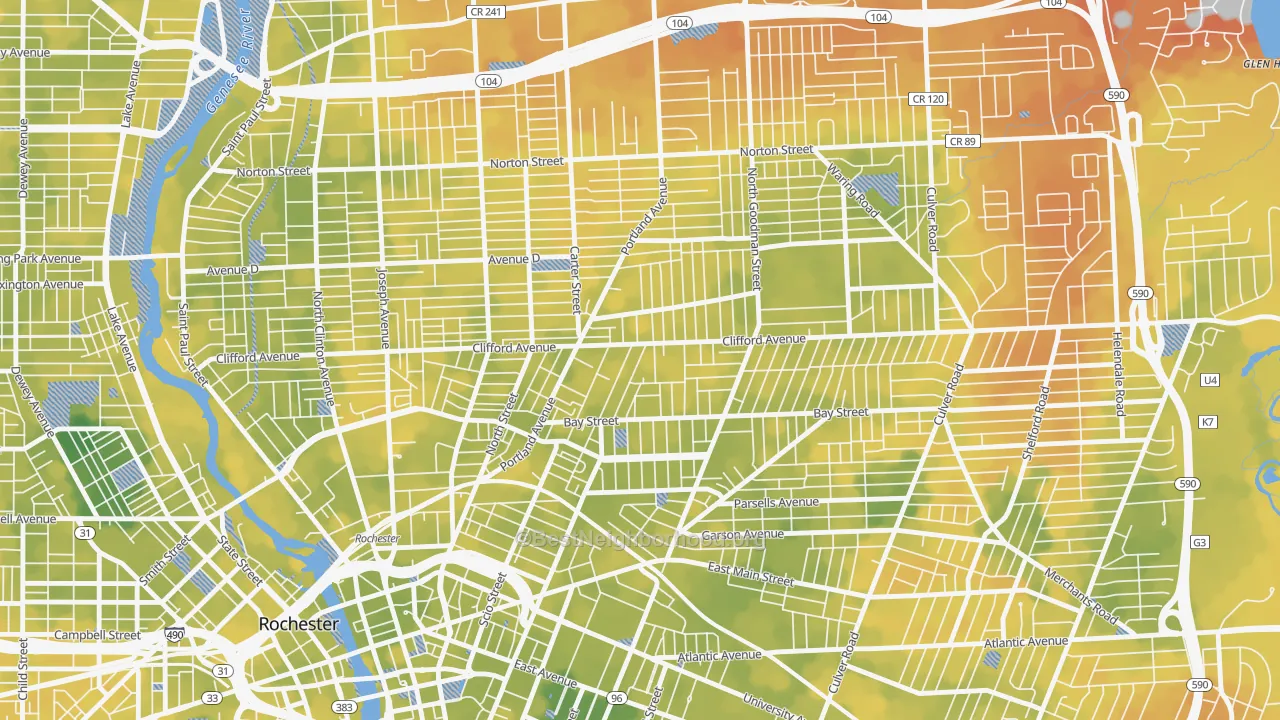 Bike Grade map of North Marketview Heights, Rochester, NY