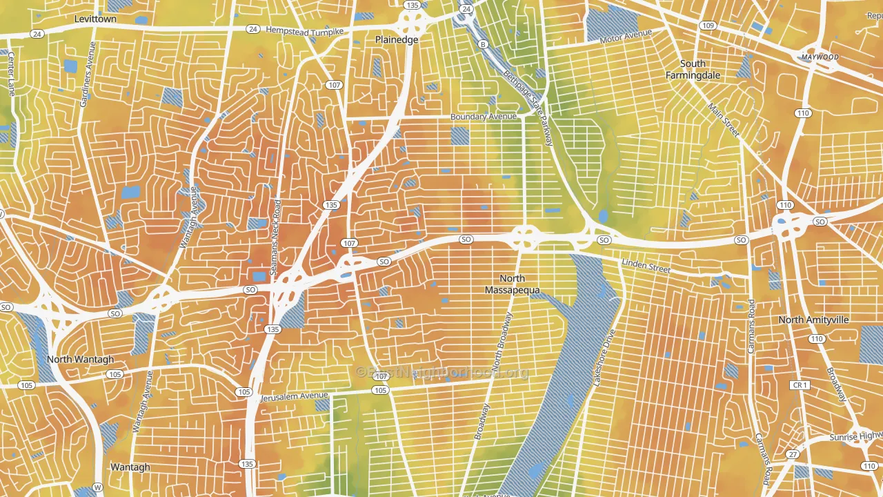 Bike Grade map of North Massapequa, NY
