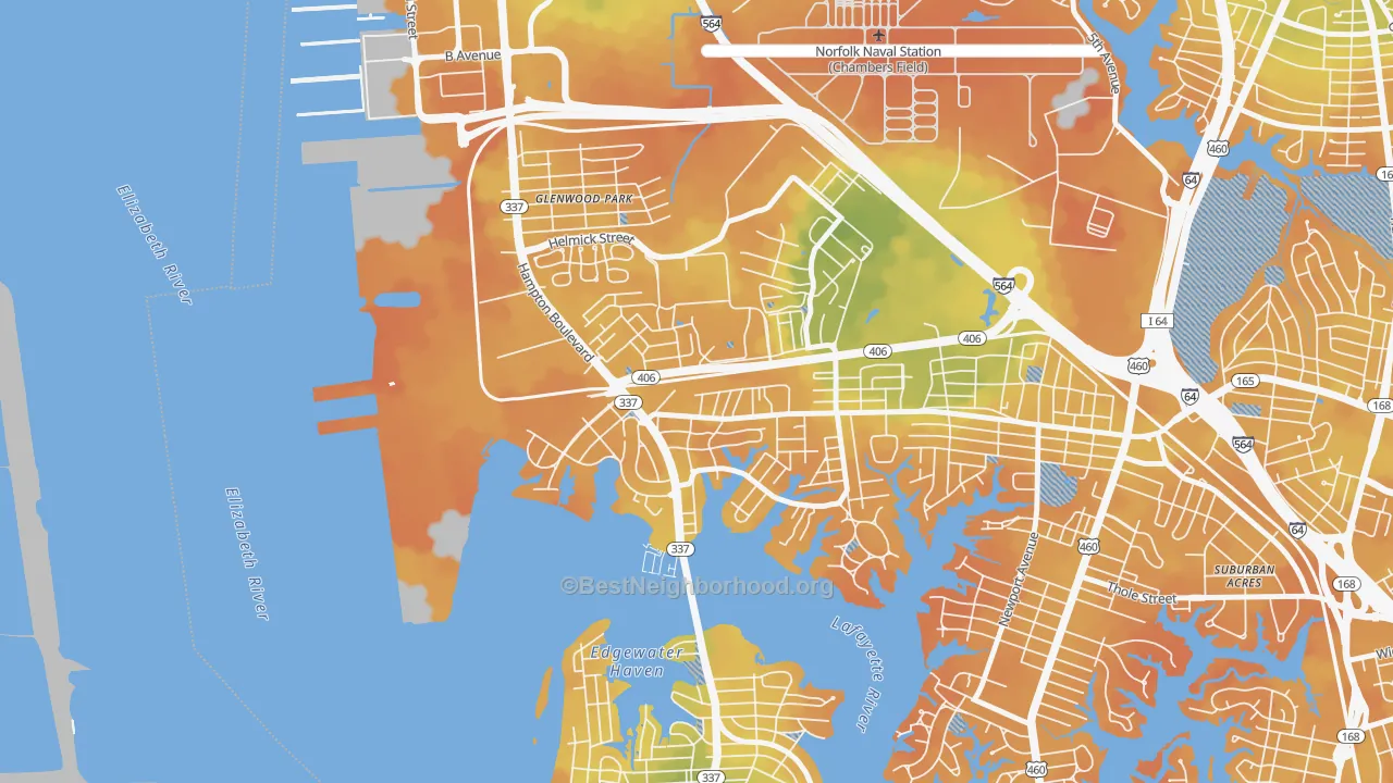 Bike Grade map of North Meadow Brook, Norfolk, VA