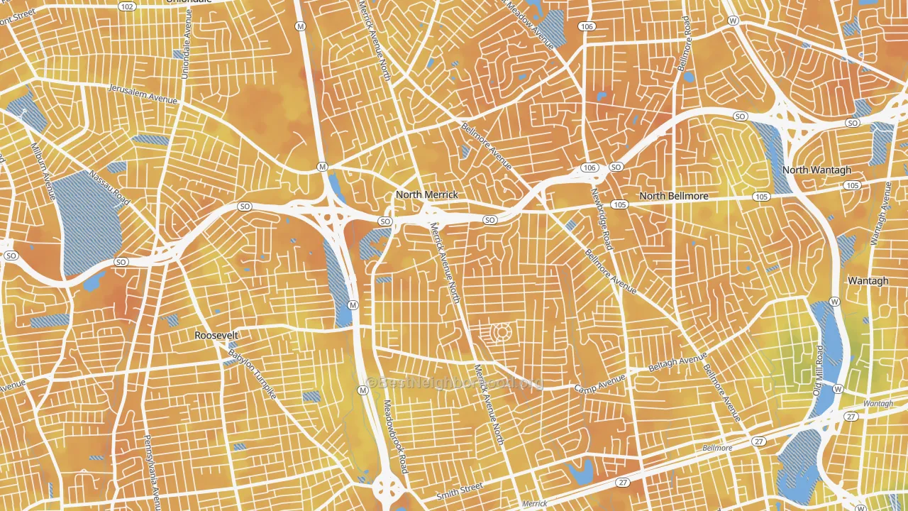Bike Grade map of North Merrick, NY