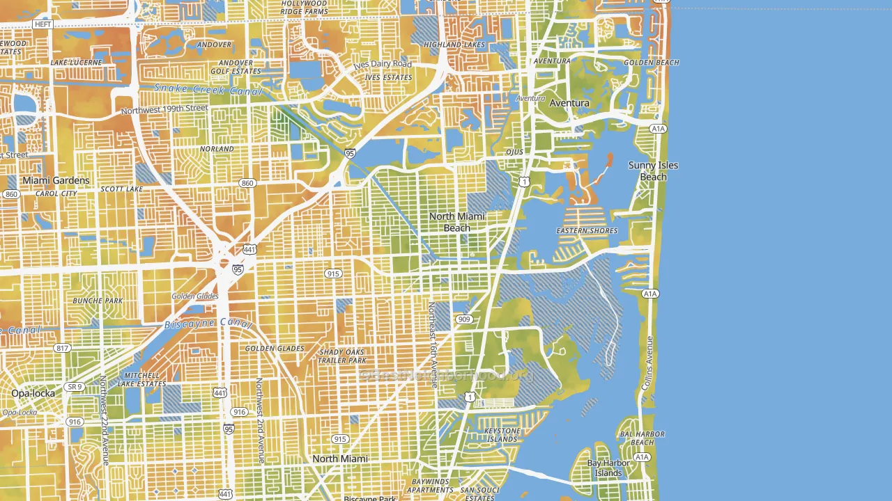 Bike Grade map of North Miami Beach, FL