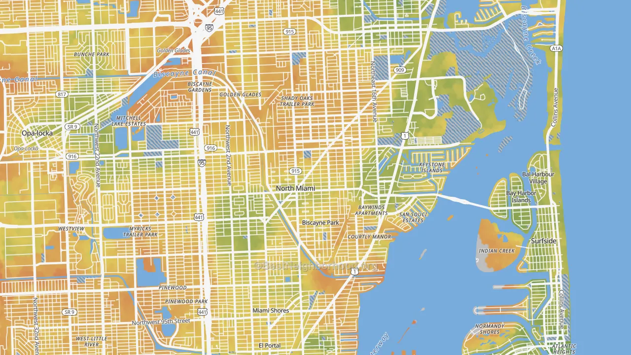 Bike Grade map of North Miami, FL