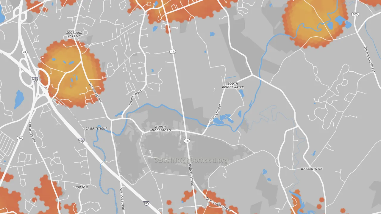 Bike Grade map of North Middleboro, MA