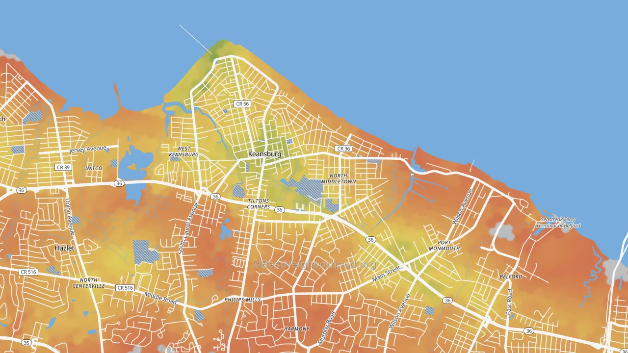 Bike Grade map of North Middletown, Middletown, NJ