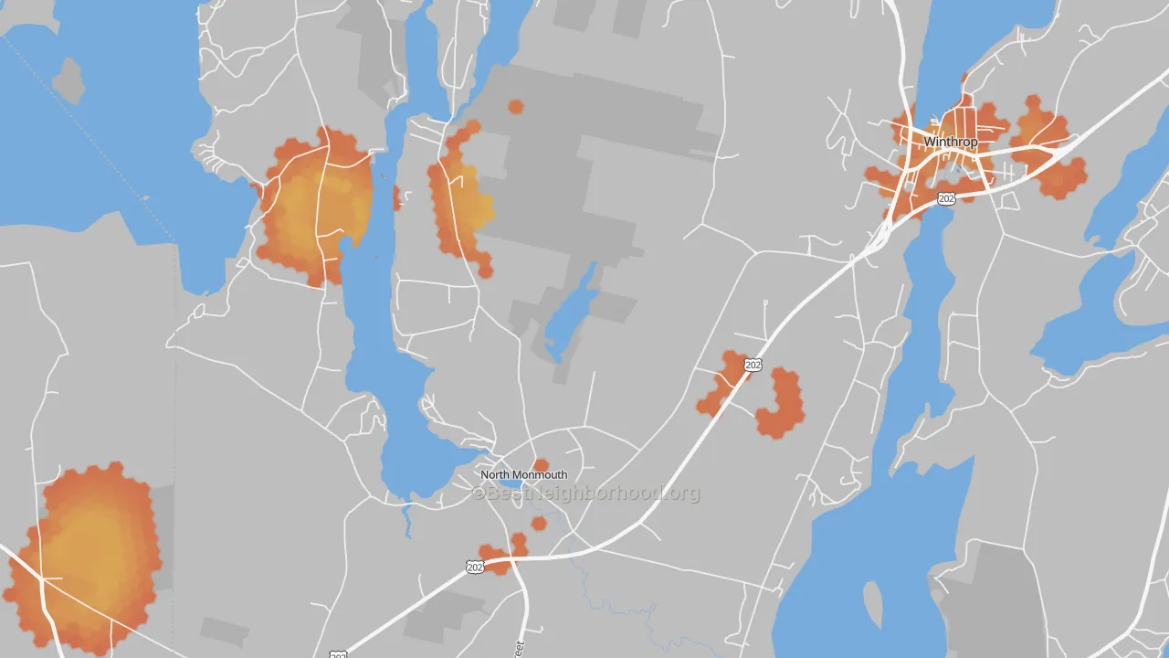 Bike Grade map of North Monmouth, ME