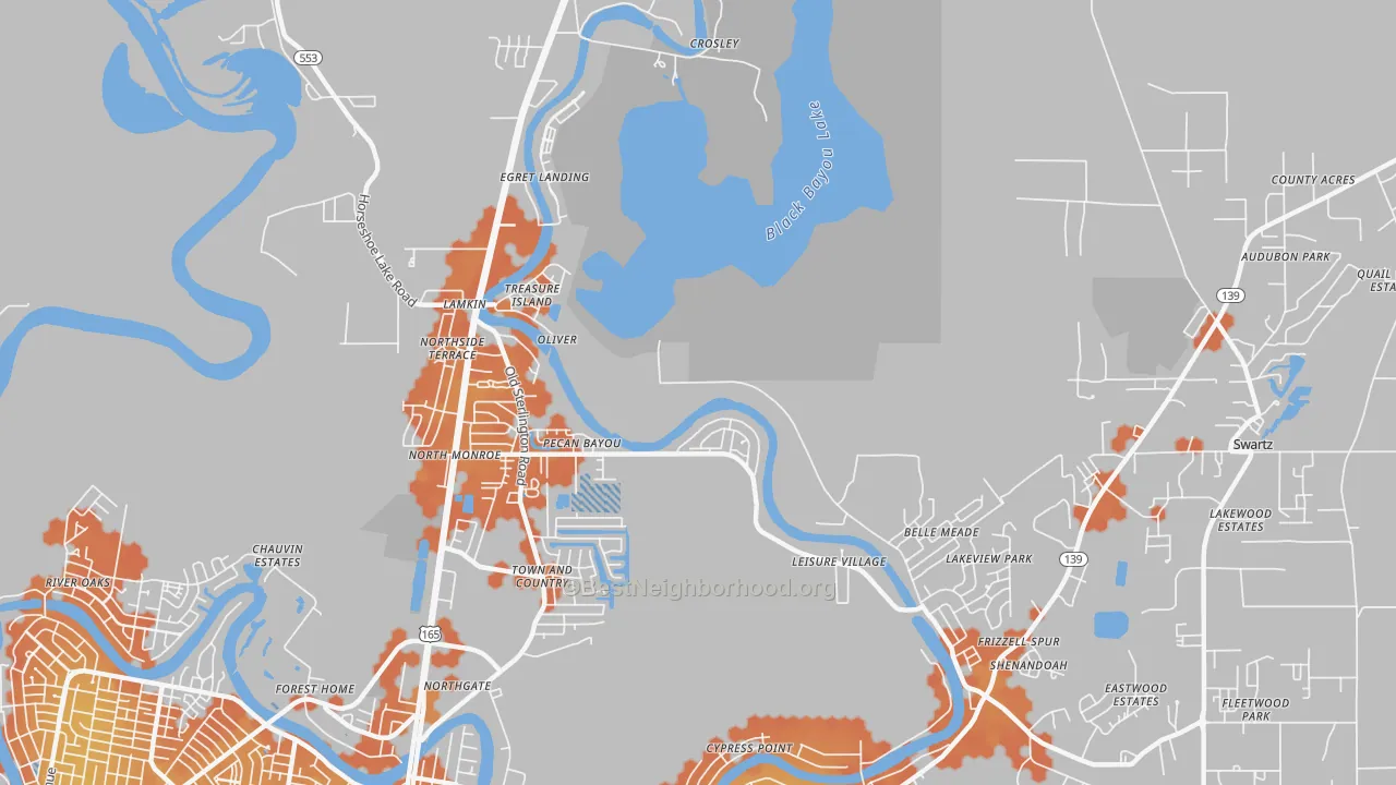 Bike Grade map of North Monroe, LA