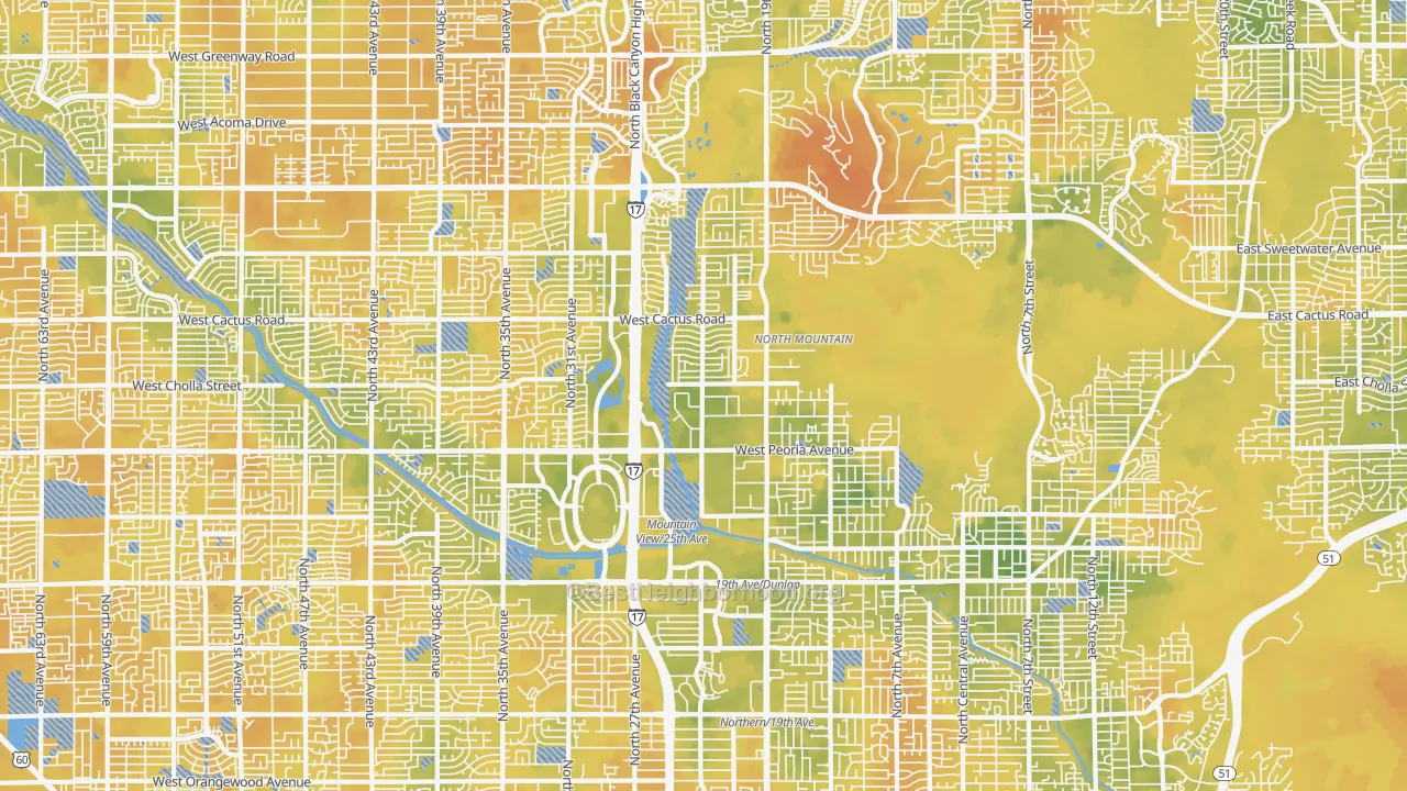 Bike Grade map of North Mountain, Phoenix, AZ