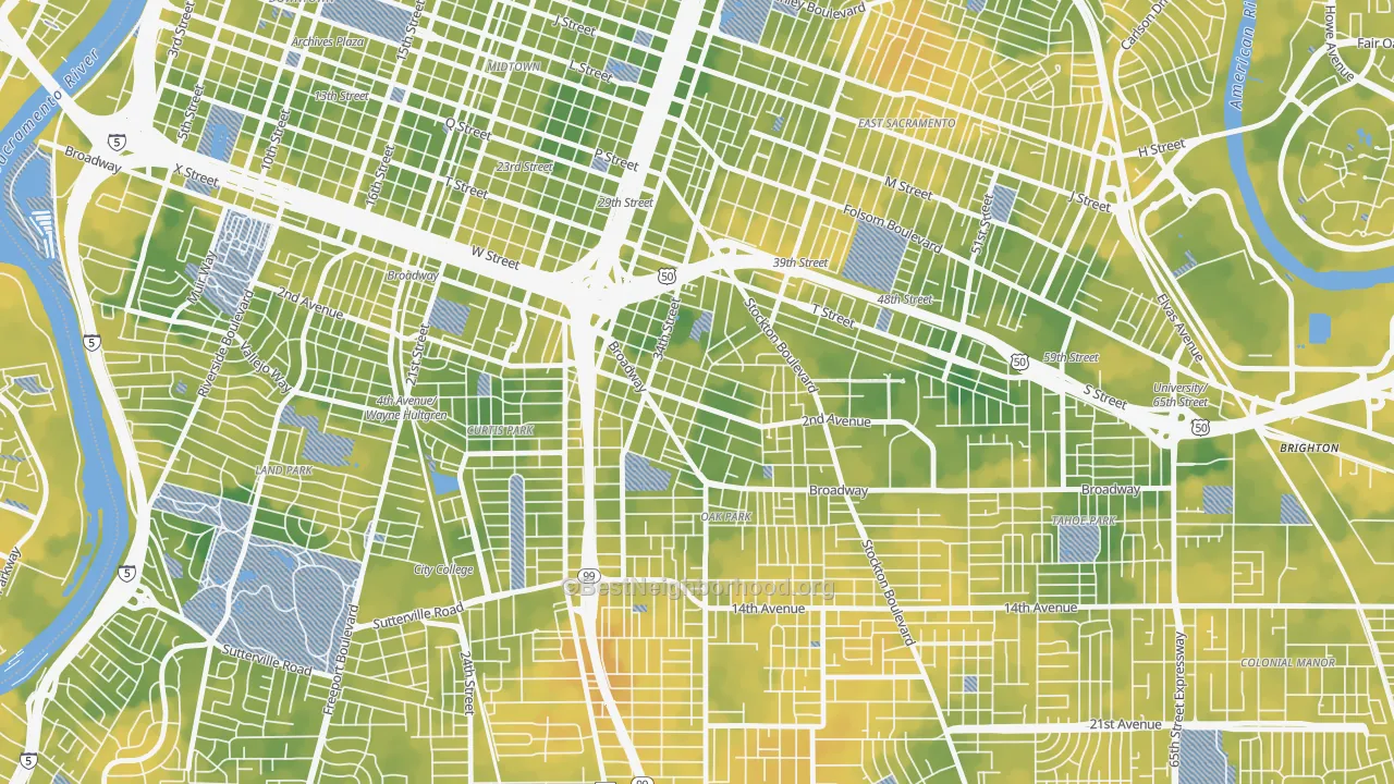 Bike Grade map of North Oak Park, Sacramento, CA