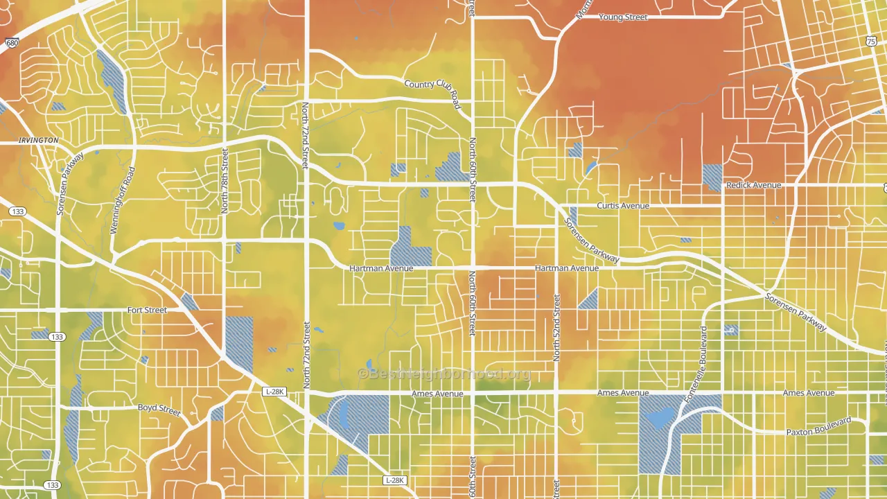 Bike Grade map of North Omaha, Omaha, NE