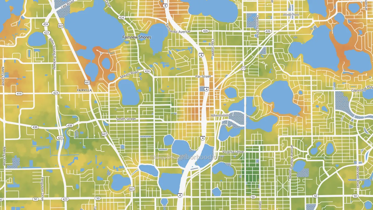 Bike Grade map of North Orange, Orlando, FL
