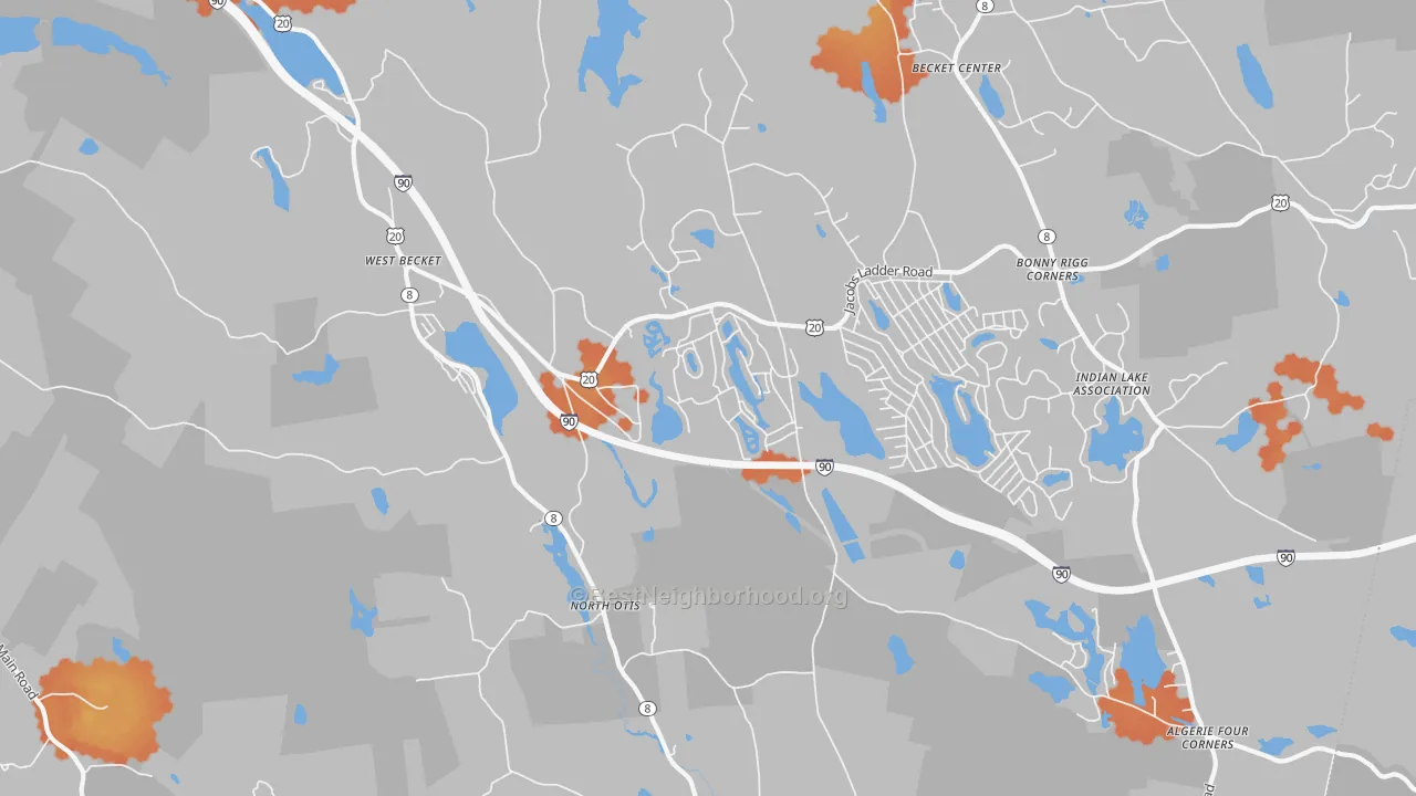 Bike Grade map of North Otis, MA