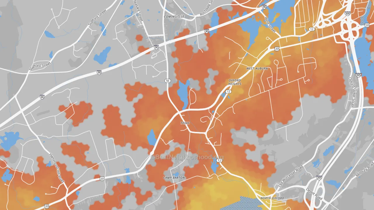 Bike Grade map of North Oxford, MA