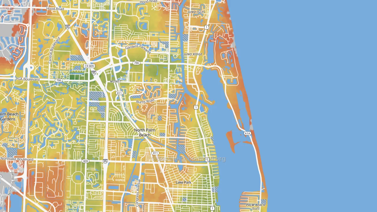 Bike Grade map of North Palm Beach, FL