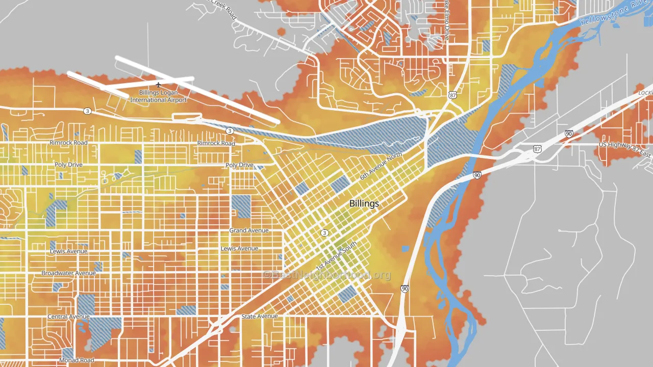 Bike Grade map of North Park, Billings, MT