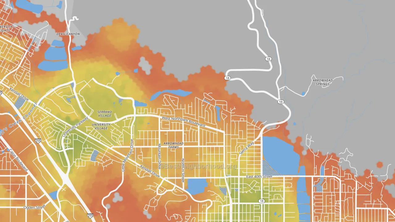 Bike Grade map of North Park Riverside, San Bernardino, CA