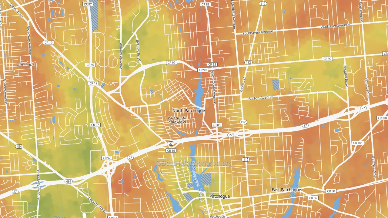 Bike Grade map of North Patchogue, NY