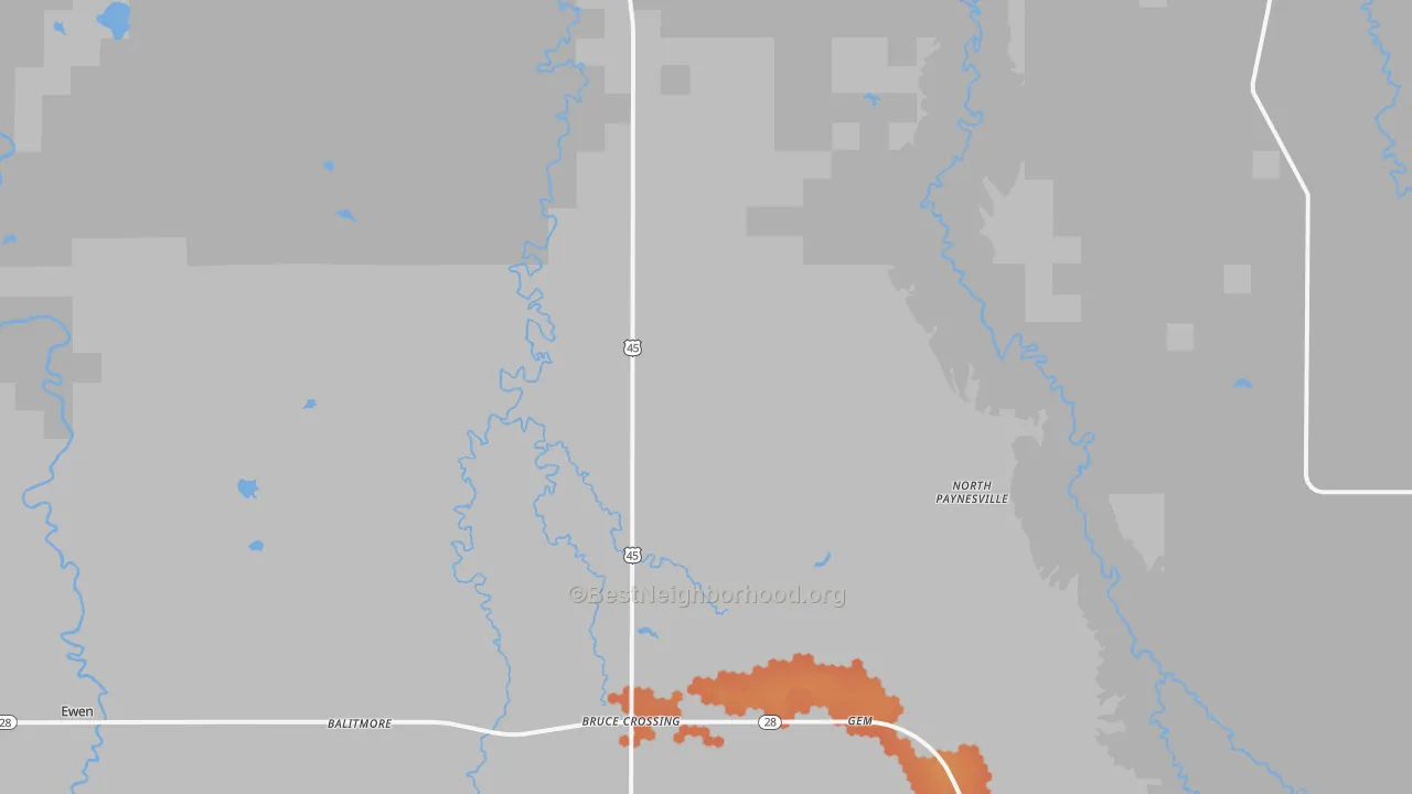 Bike Grade map of North Paynesville, MI