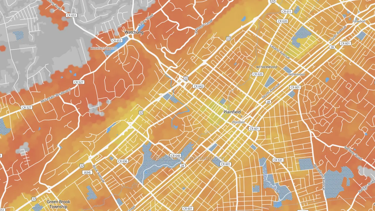 Bike Grade map of North Plainfield, NJ
