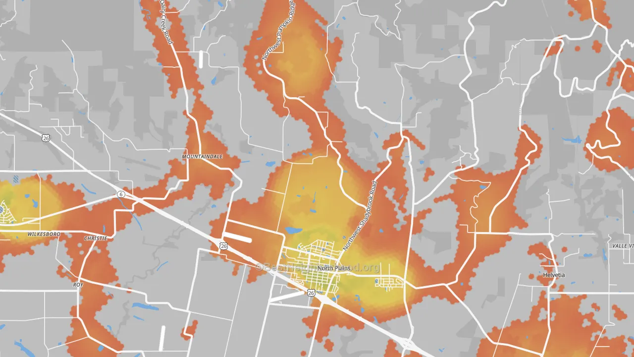 Bike Grade map of North Plains, OR