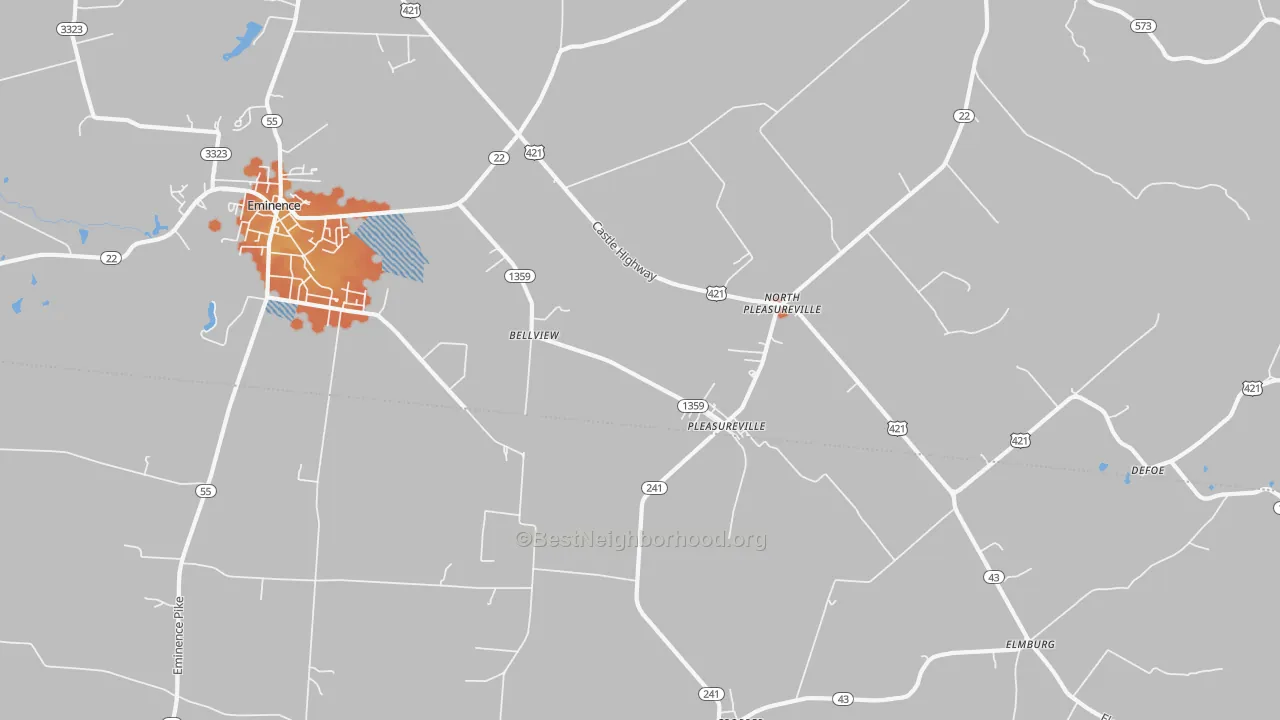 Bike Grade map of North Pleasureville, KY