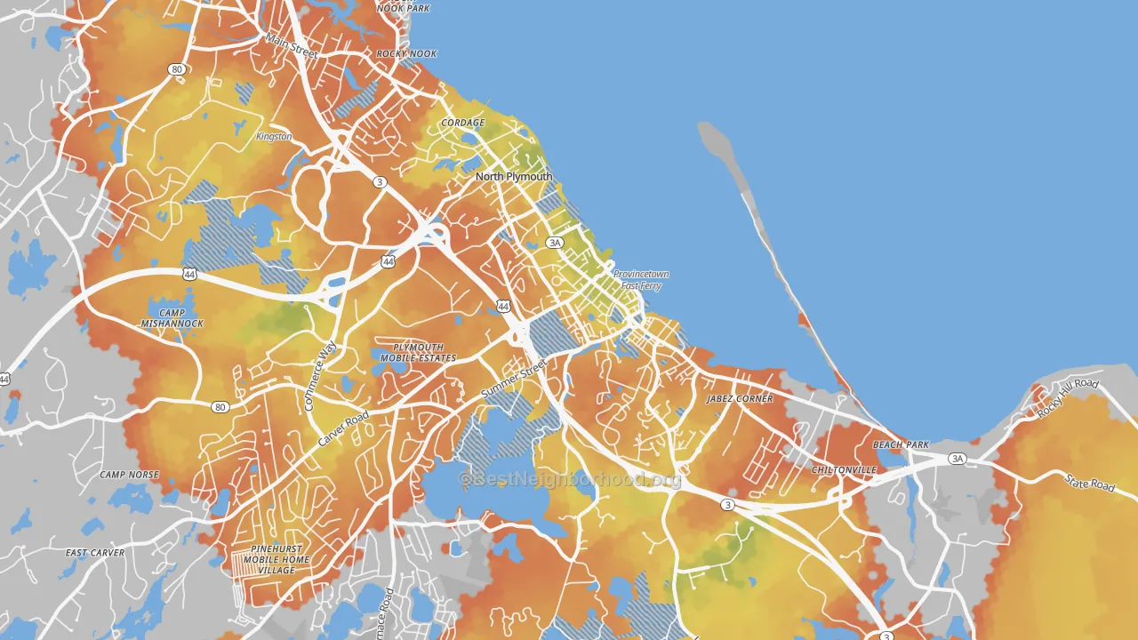 Bike Grade map of North Plymouth, Plymouth, MA