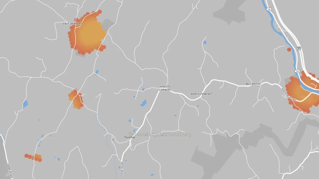Bike Grade map of North Pomfret, VT