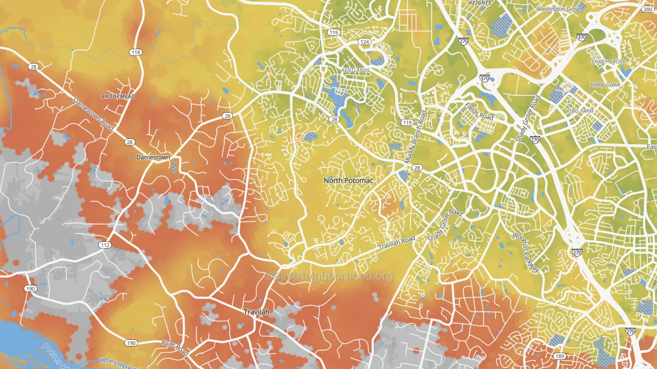 Bike Grade map of North Potomac, MD