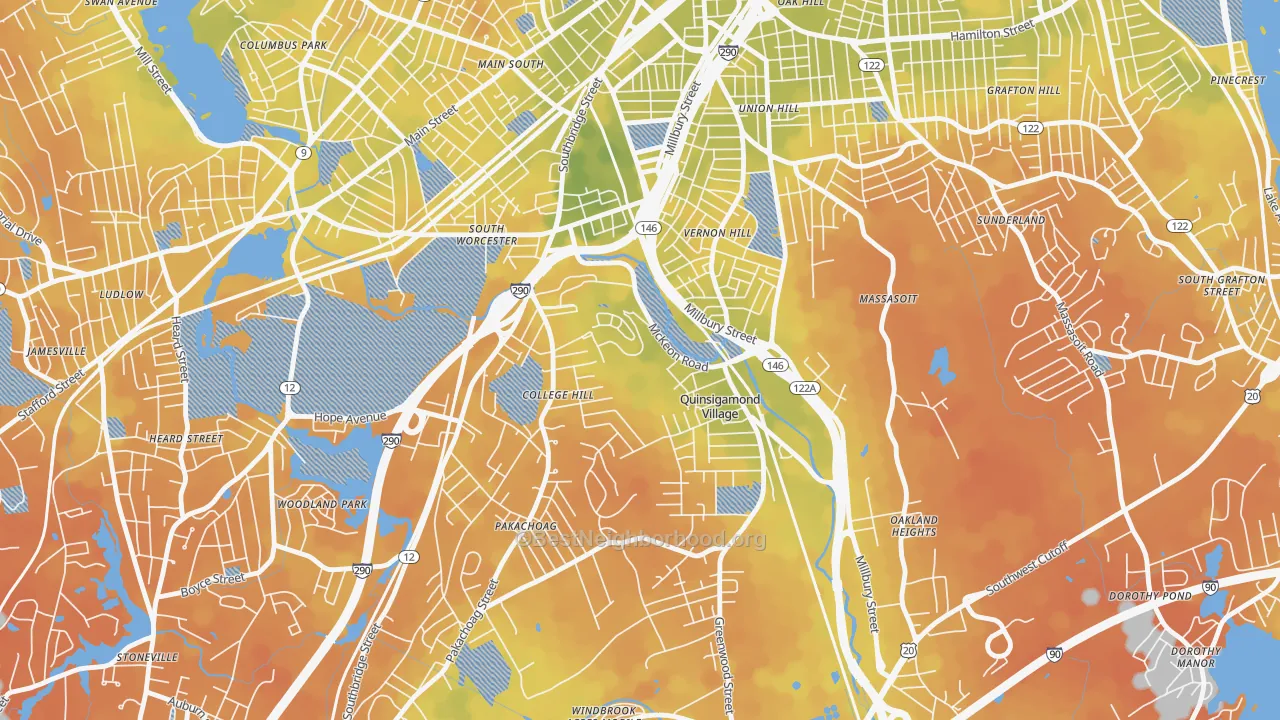 Bike Grade map of North Quinsigamond Village, Worcester, MA