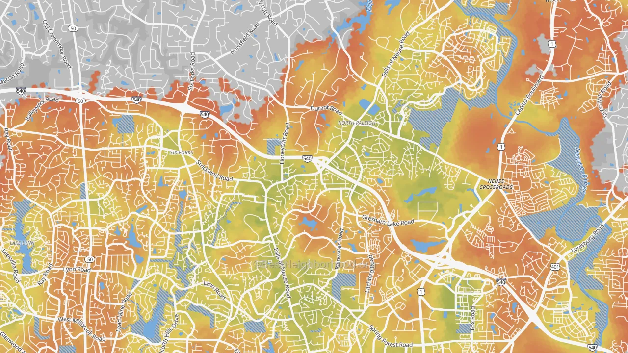Bike Grade map of North, Raleigh, NC