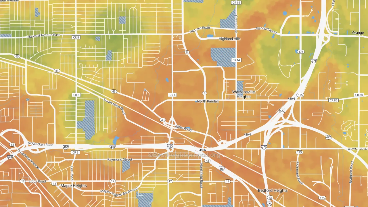 Bike Grade map of North Randall, OH