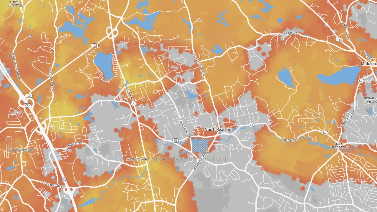 Bike Grade map of North Reading, MA