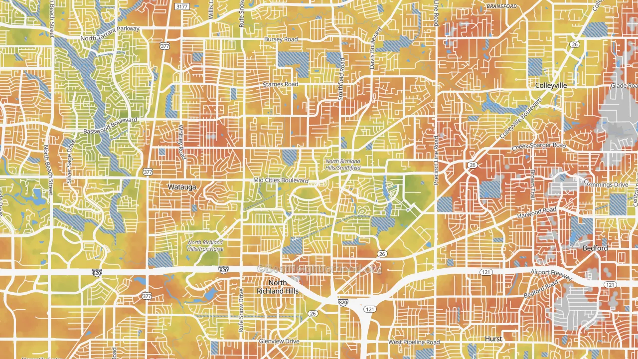 Bike Grade map of North Richland Hills, TX