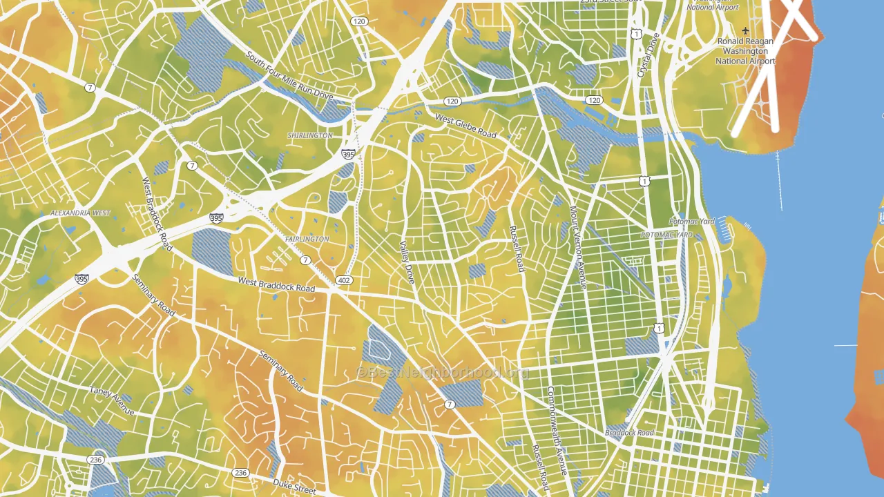 Bike Grade map of North Ridge Rosemont, Alexandria, VA
