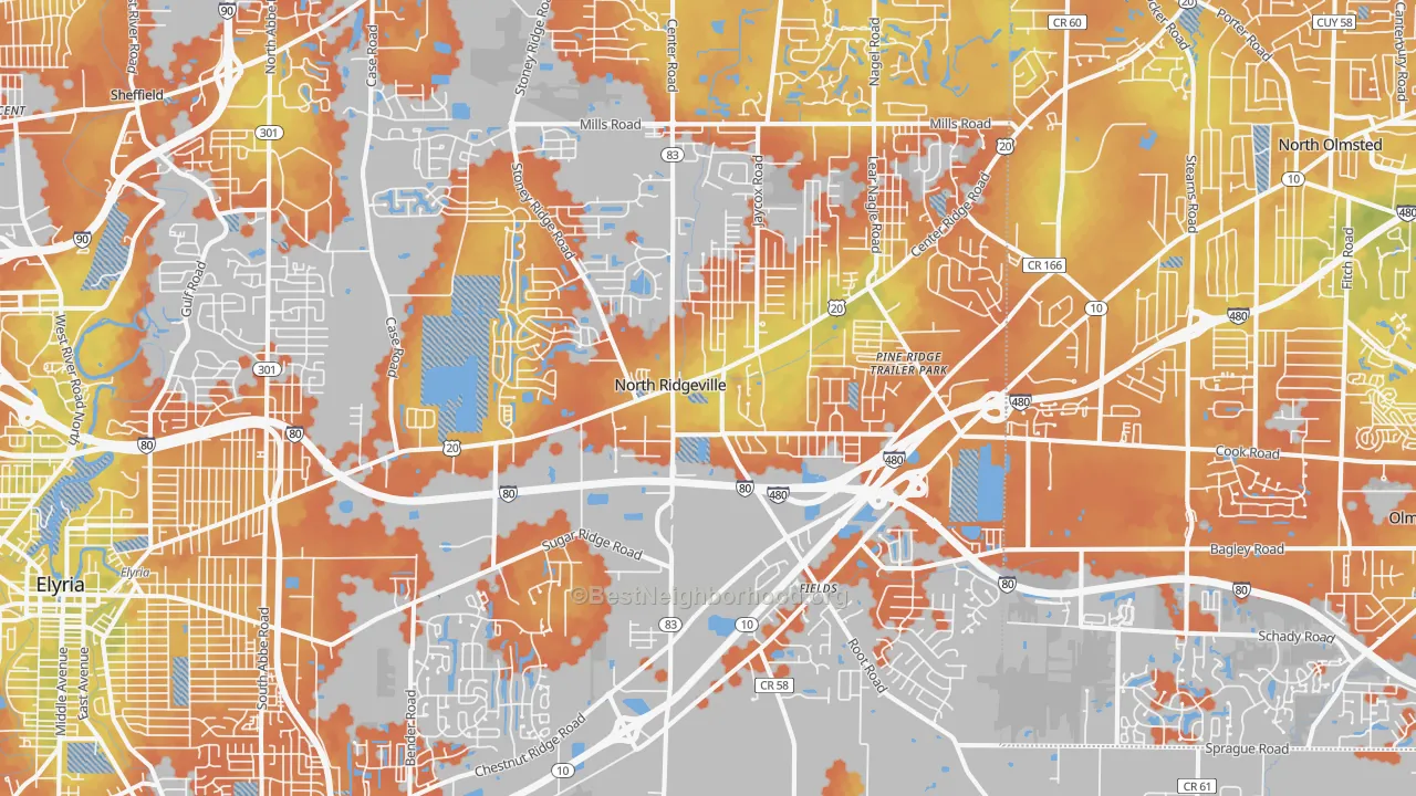 Bike Grade map of North Ridgeville, OH